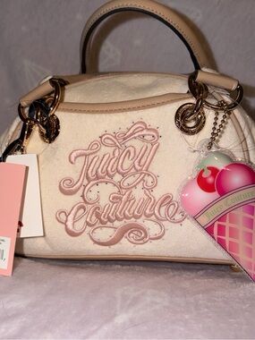 Juicy Couture Cream & Light Pink Embroidered Script Satchel